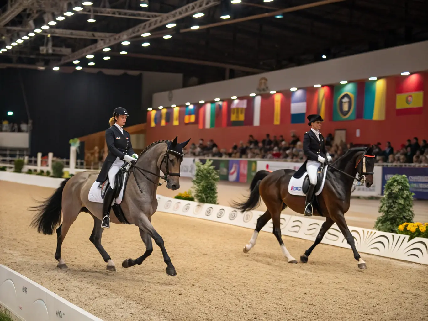A captivating image from one of TEAM THIBAULT COUDRY's equestrian shows, featuring horses and riders performing intricate routines in a visually stunning display.