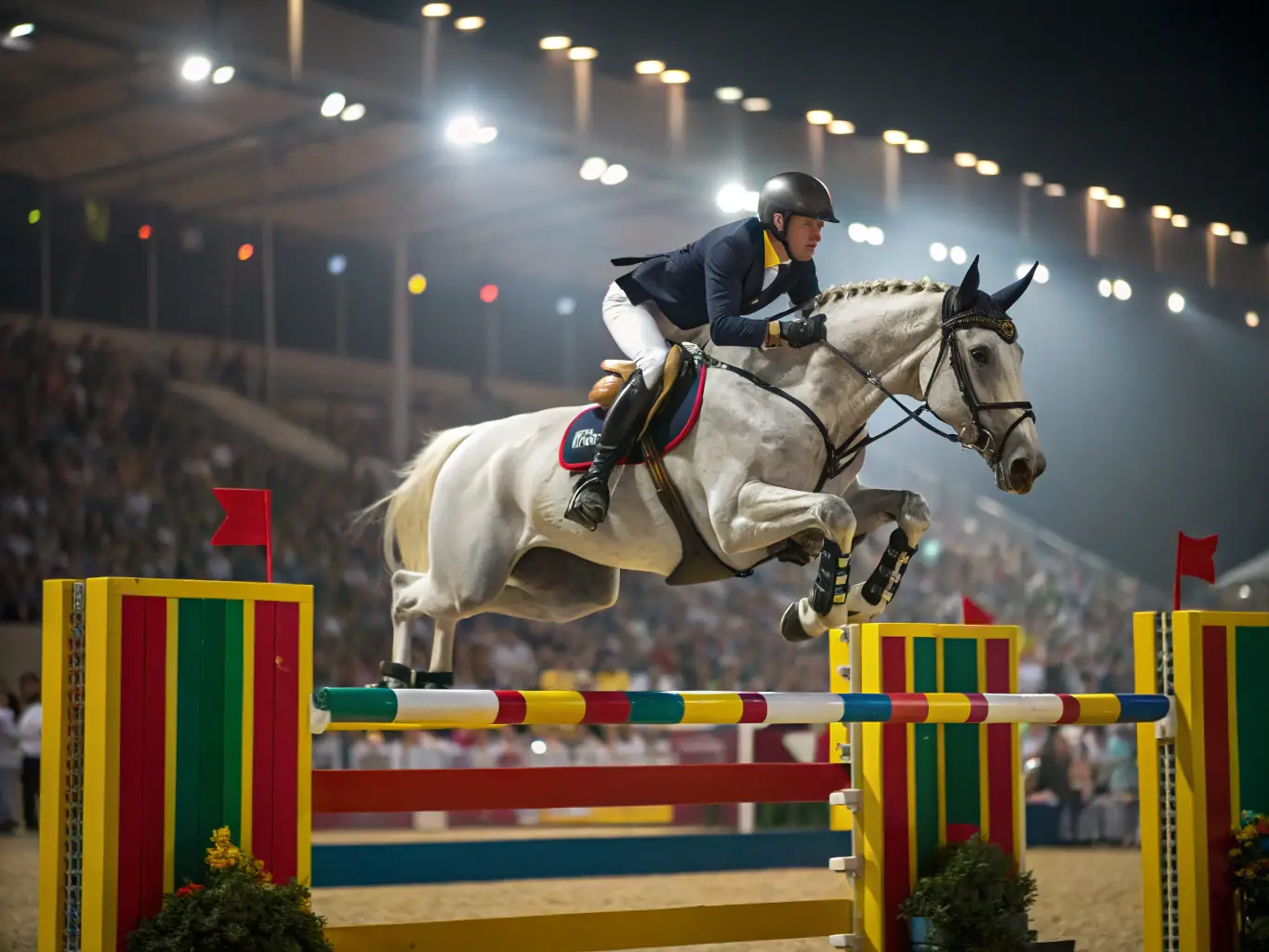 A vibrant image capturing the excitement of an equestrian competition, showcasing riders and horses in action, with a focus on the energy and skill involved.